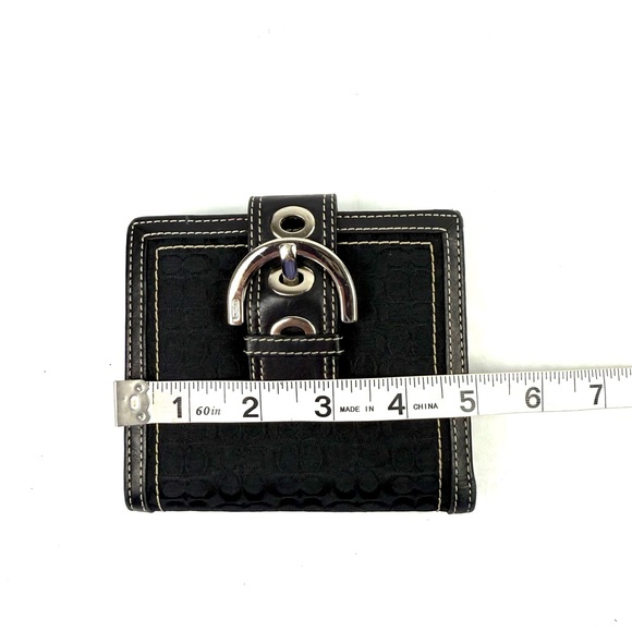 Coach Signature Soho Buckle Wallet Black Canvas Leather Bifold Organizer Clutch - Picture 9 of 12